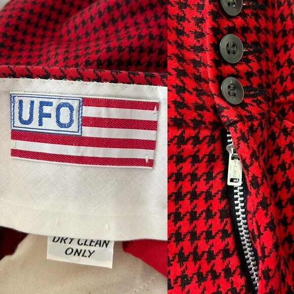 70s vintage highwaisted flare trousers red black houndstooth pattern wideleg. - Picture 5 of 5